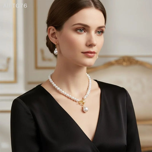 Faux Pearl Bridal Necklace & Stud Earrings Set | Wedding Jewelry Pearl Jewelry Set Peaceful Pleasures Health and Wellness