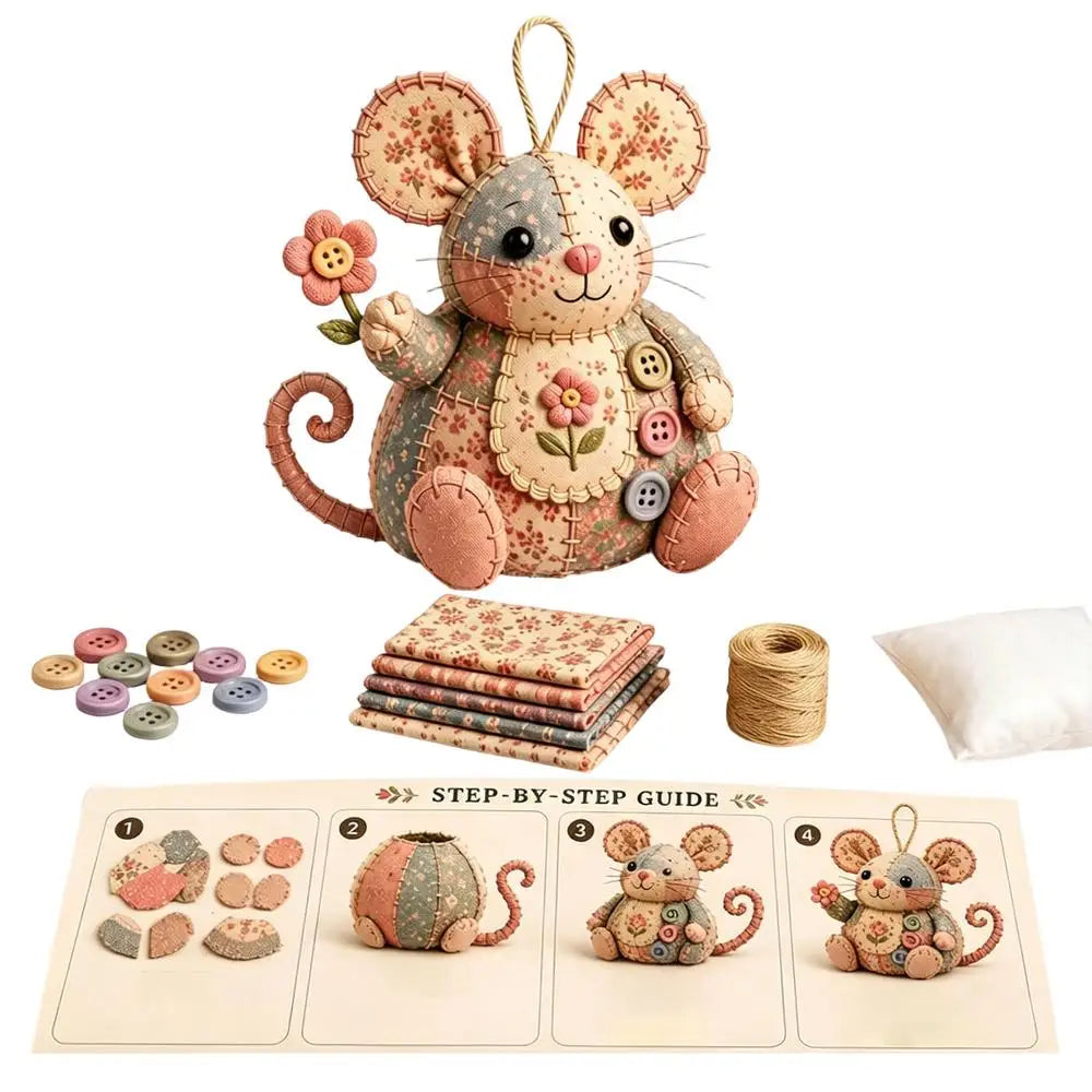 Patchwork Mouse DIY Sewing Kit | Floral Fabric Craft Set DIY Sewing Craft Kit Peaceful Pleasures Health and Wellness A