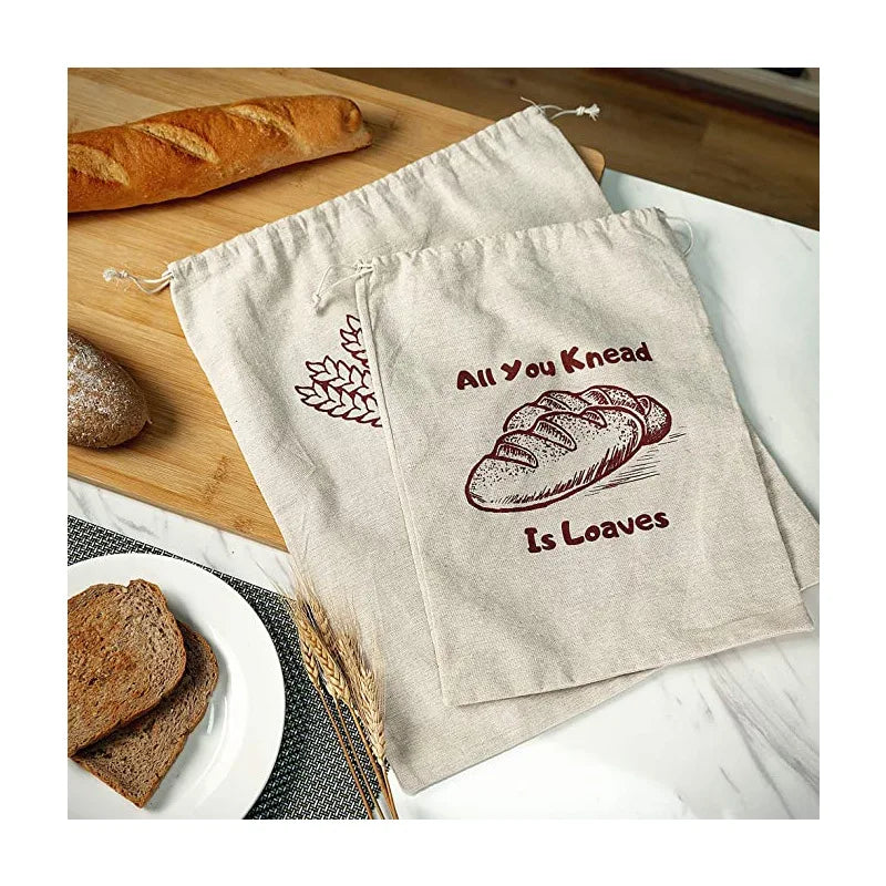 Reusable Linen Bread Bag | Drawstring Artisan Loaf Storage Bag