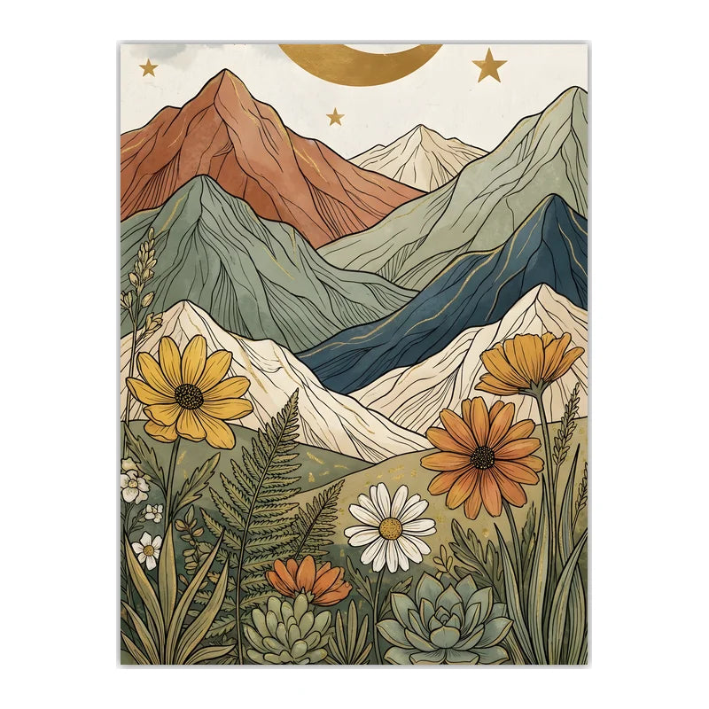 Boho Landscape Canvas Wall Art – Western Mountain Print Décor