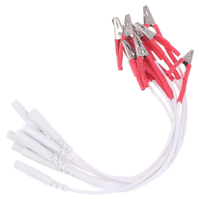 10-Pack Alligator Clip Cables for TENS EMS Acupuncture – 2mm Pin Electrode Clip Cables Peaceful Pleasures Health and Wellness Red