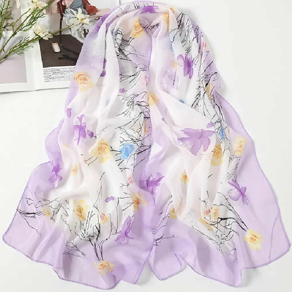 Women's Chiffon Floral Gradient Scarf Shawl – 160×50cm
