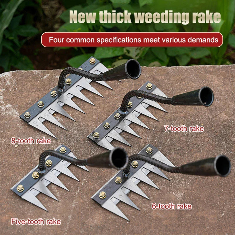 5–8 Teeth Carbon Steel Garden Rake – Detachable Multifunctional