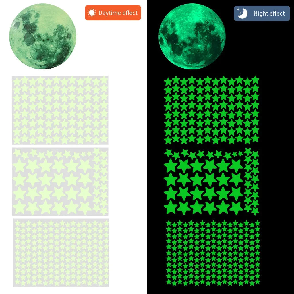 Glow in the Dark Moon & Stars Wall Decals – Kids Room