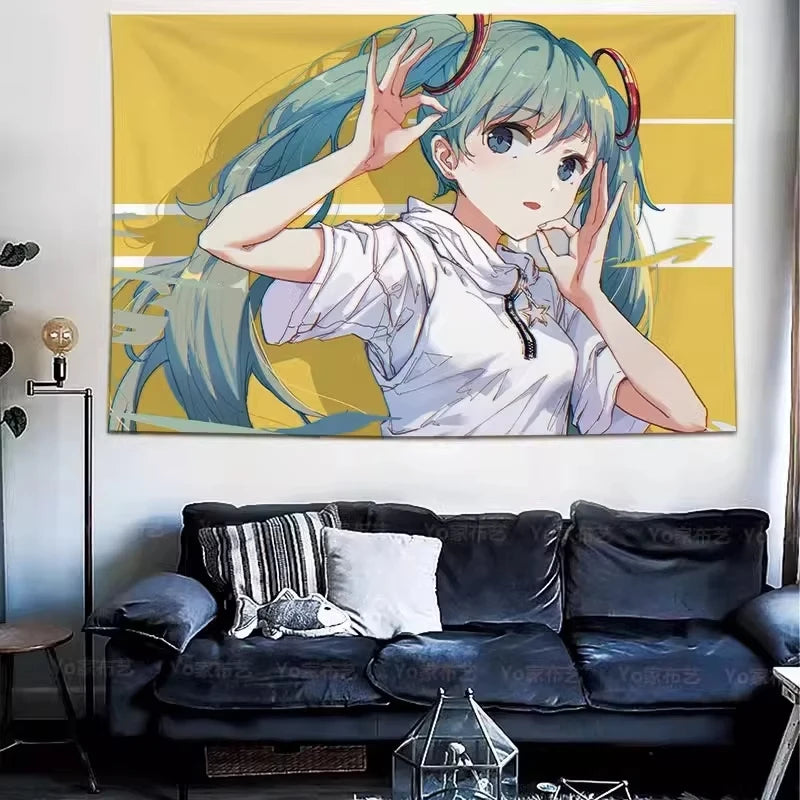 Japanese Hatsune Miku Miku Hanging Cloth Background Cloth Bedroom Room Anime Transformation Girl Heart Wall Wall Cloth Tapest Peaceful Pleasures Health and Wellness B313306 20x30cm Unframed