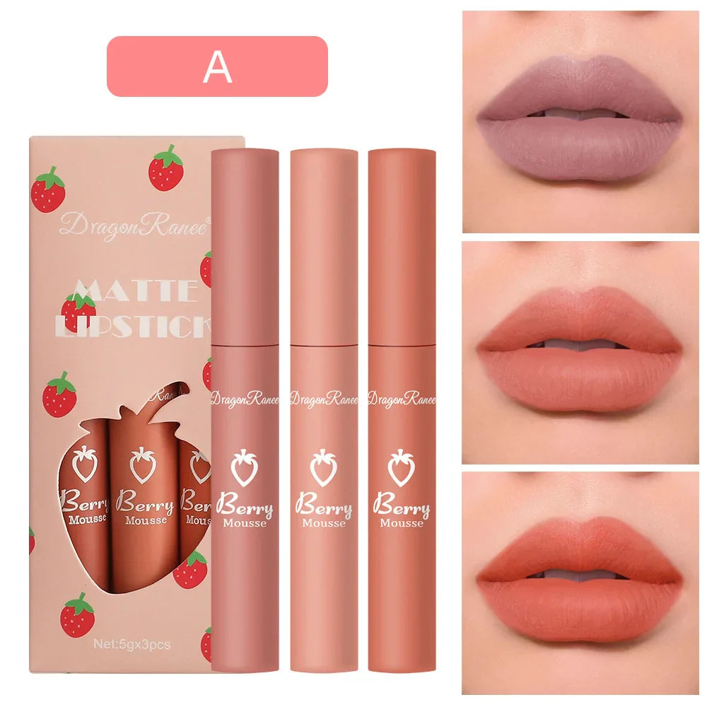 Dragon Ranee 3-Piece Velvet Matte Lip Gloss Set – Long-Lasting