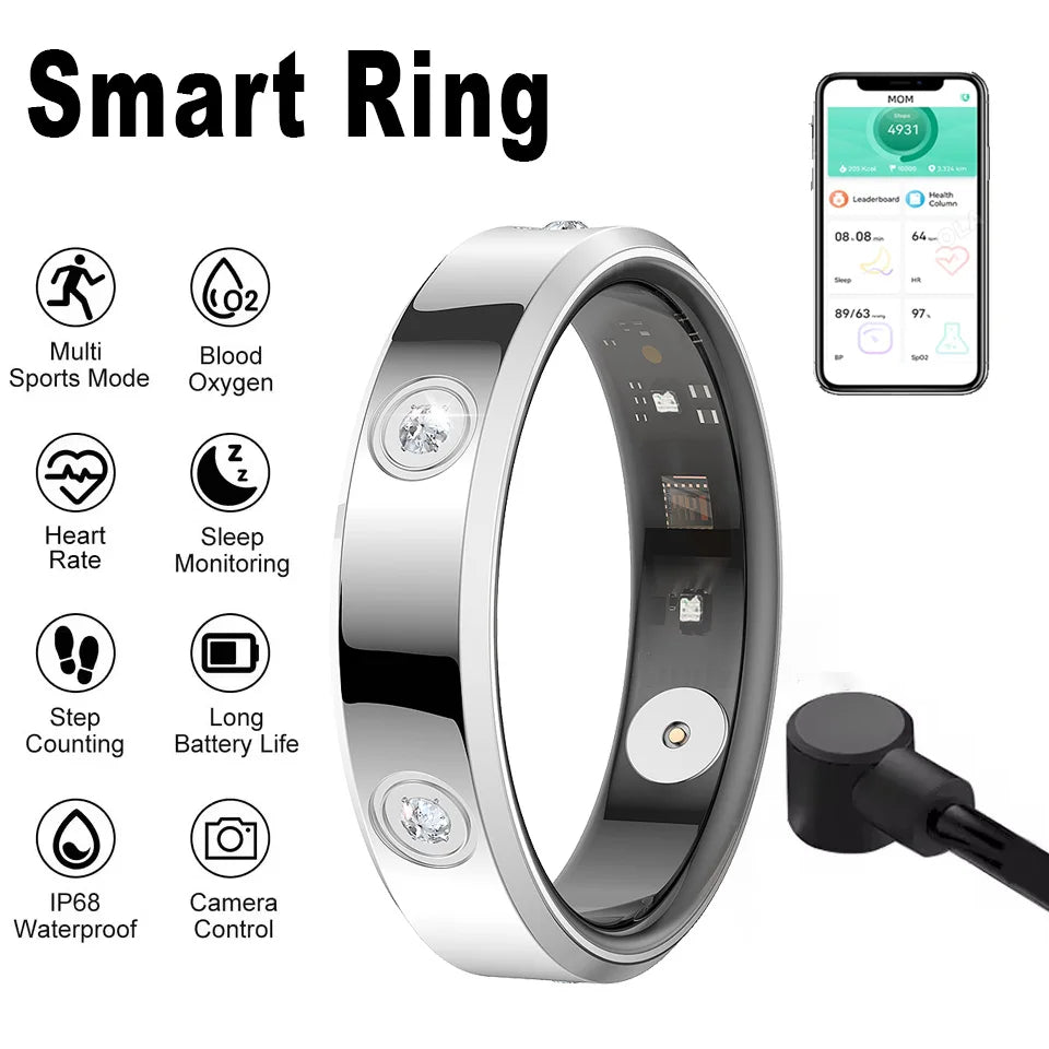 2025 New Smart Ring Waterproof 5ATM Heart Rate Blood Oxygen Health Sleep Monitoring Multi-Sport Mode Camera control Smartring Peaceful Pleasures Health and Wellness White 9