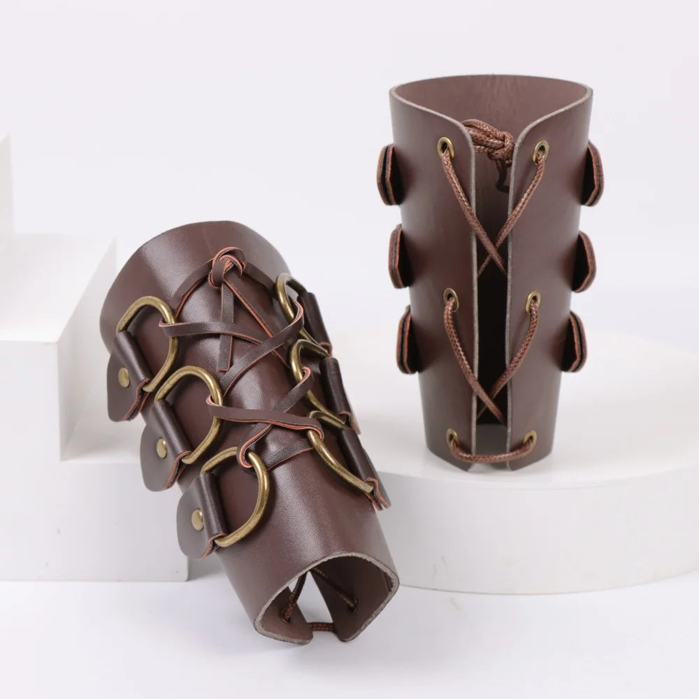 Medieval Archery Leather Long Gloves Steampunk Armor Cuff Warrior