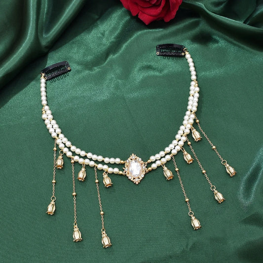 Exotic White Pearl Headwear Lily of The Valley Head Chain Versatile Unique for Women Retro Ethnic Style Hair Chain High-end Feel Peaceful Pleasures Health and Wellness