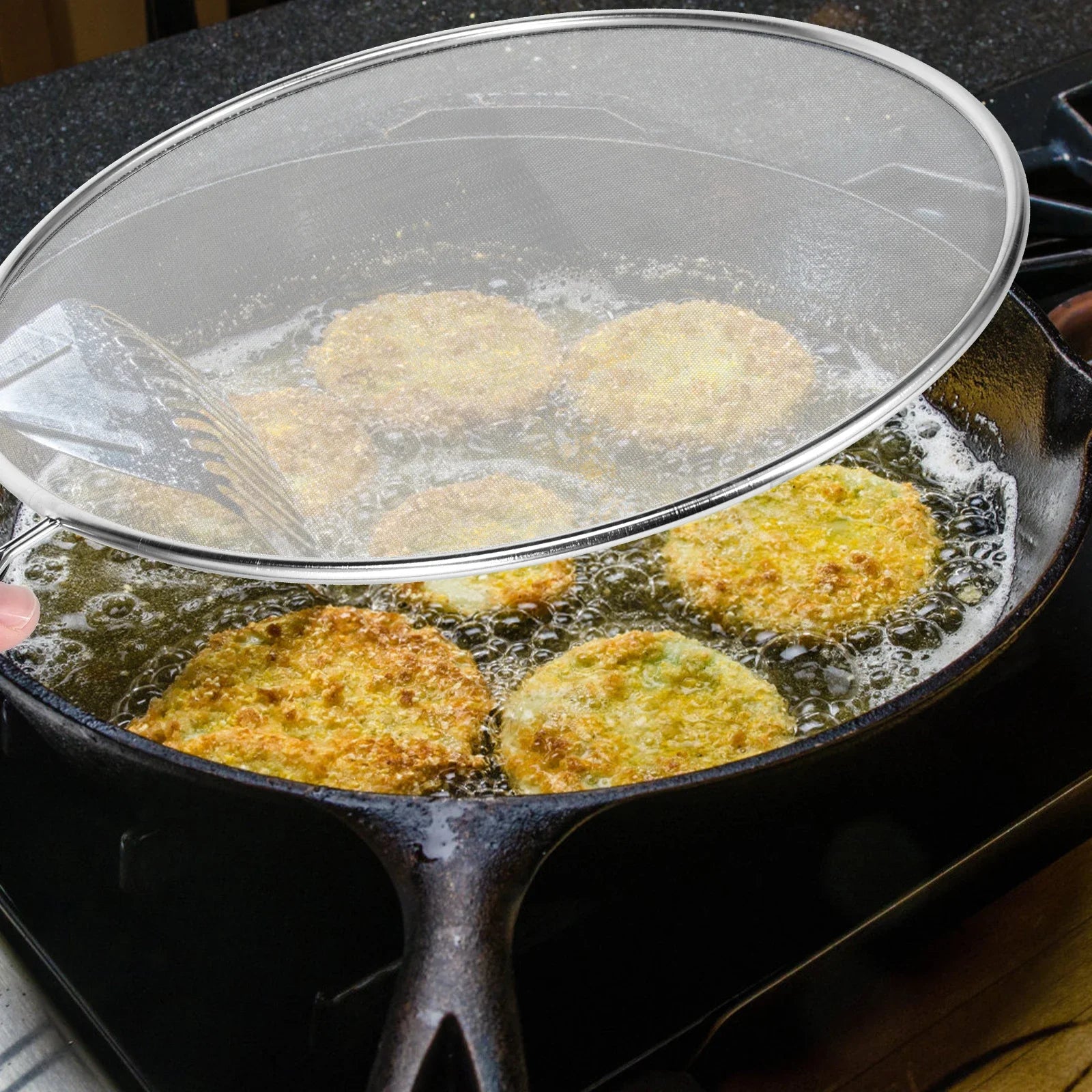 25/29/33cm Grease Splatter Screen for Frying Pan Stops 99% of Hot Oil Splash Splatter Guard for Cooking Iron Skillet Lid Peaceful Pleasures Health and Wellness