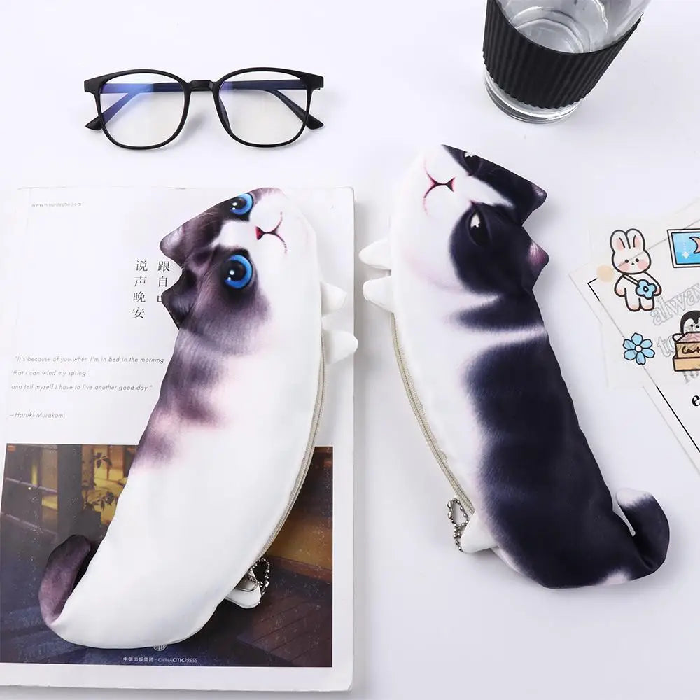 Creative Girl Student Gift Pencil Box Soft Cloth Stationery Pencil Case Simulation Cartoon Cat Storage Organizer Pen Bag Peaceful Pleasures Health and Wellness