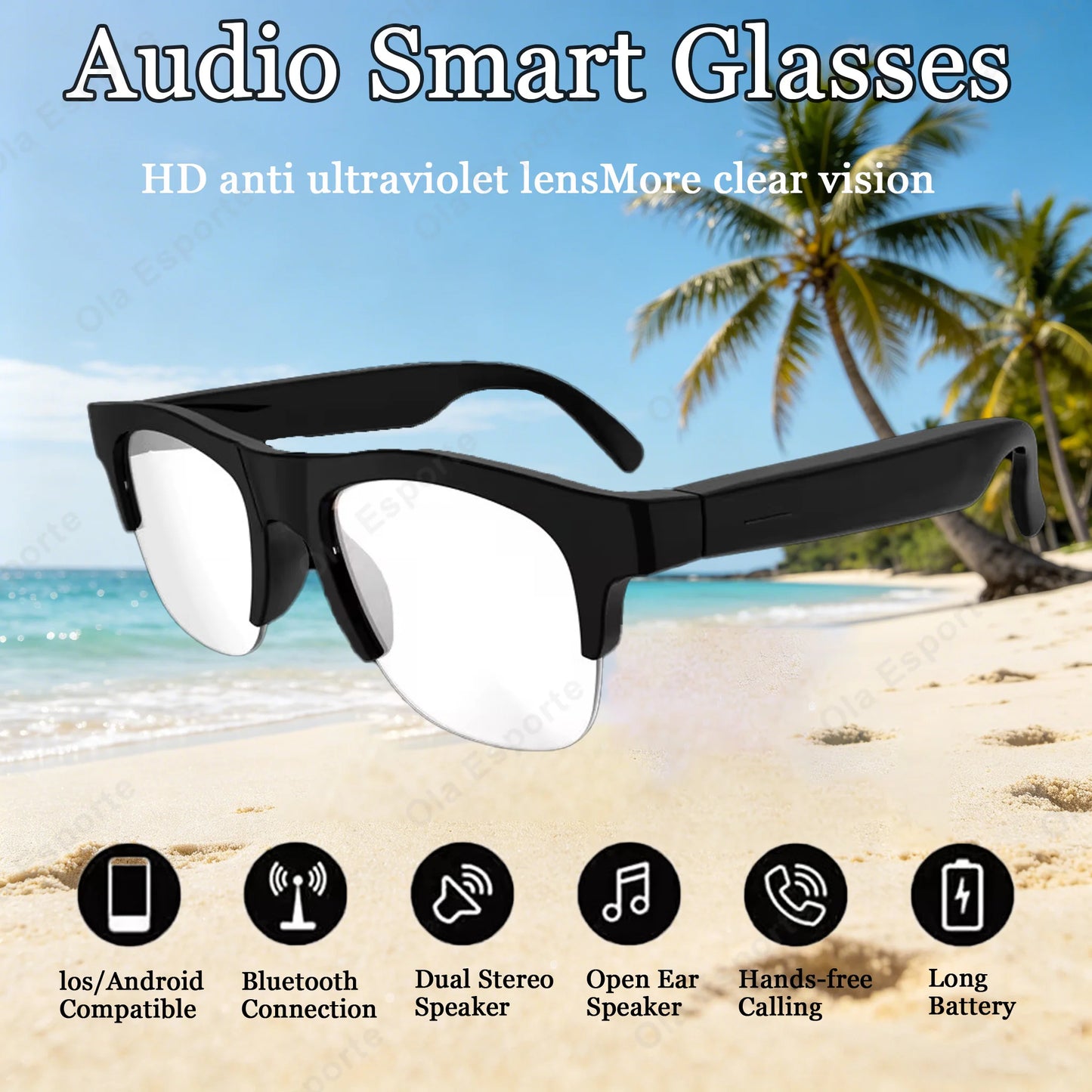 Bluetooth Smart Glasses UV Polarized Sunglasses & Headphones