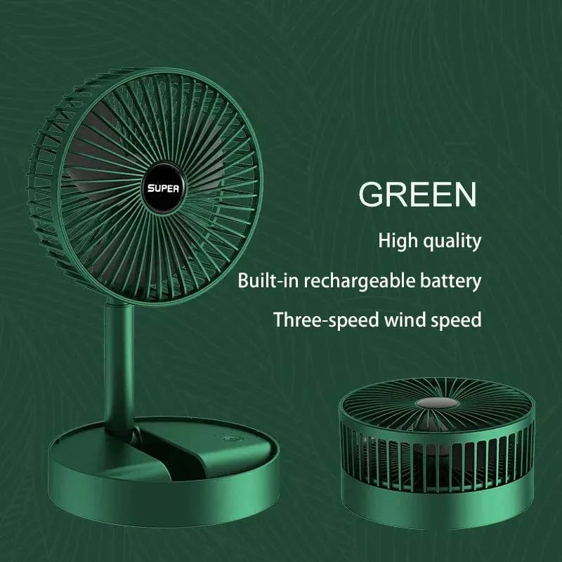 Rechargeable Electric Folding Fan Telescopic Small Fan Student Dormitory Office Desktop Mute Big Wind Camping Foldable Fan Peaceful Pleasures Health and Wellness YELLOW