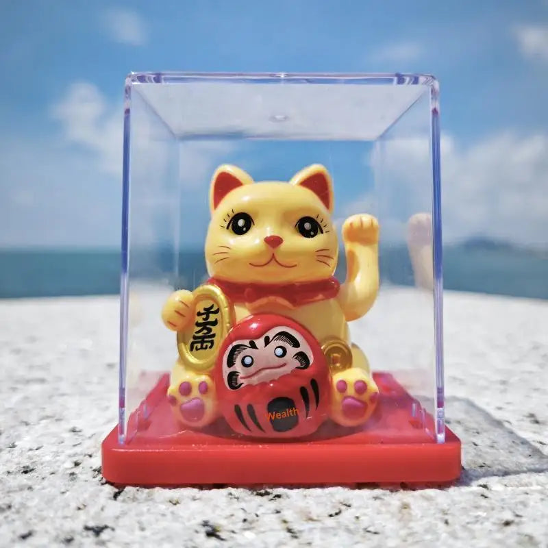 Solar Waving Lucky Cat Ornament | Mini 2" Desk Fortune Décor