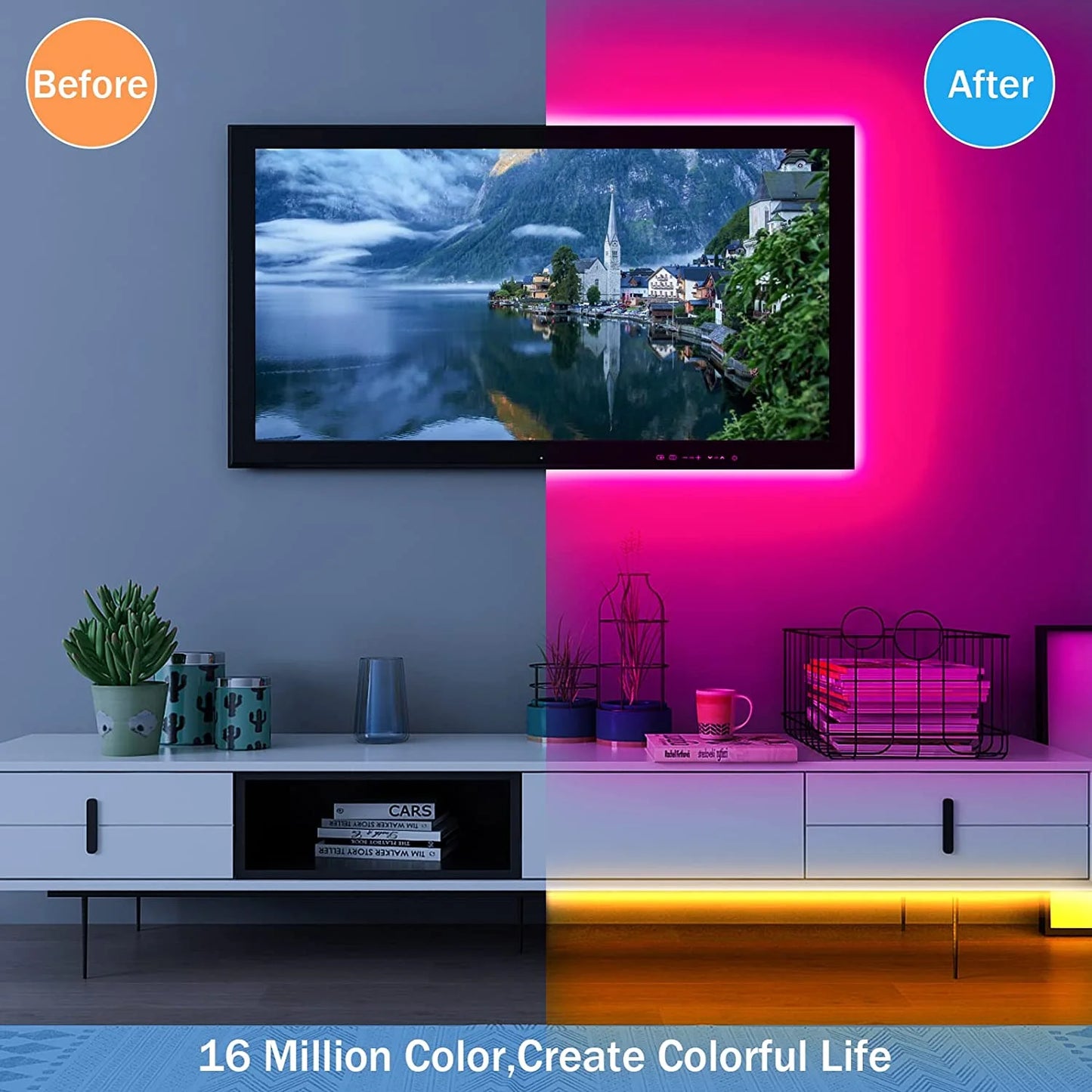 RUNTOIN RGB USB LED Strip Lights 5V App & Remote | SMD2835