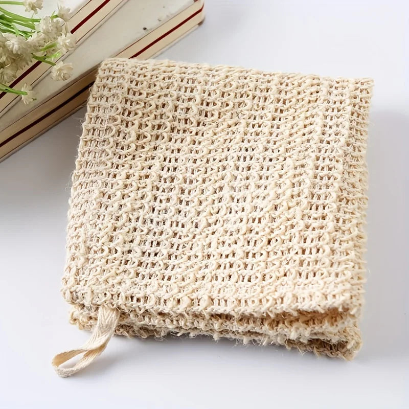 Cotton and Linen Towel Cloth Exfoliating Scrub Strip, Facial Cleansing Towel, Bath Massage Towel, Exfoliating Bath Towel, Foaming Square Towel Peaceful Pleasures Health and Wellness