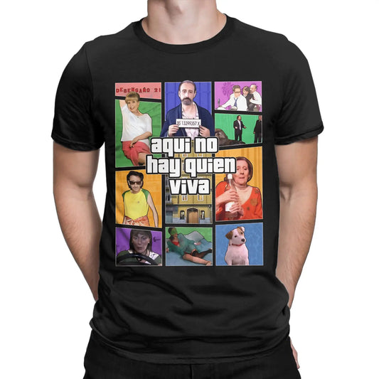 Aquí No Hay Quien Viva Pure Cotton T Shirt For Men Beach Y2K Fun T Shirts O Neck Harajuku Tees Plus Size Pattern Clothes Peaceful Pleasures Health and Wellness