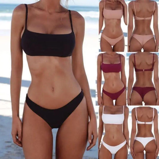 Women's Bikini Solid Two Swimsuit Sexy Spaghetti Strap Beach Swimwear Peaceful Pleasures Health and Wellness