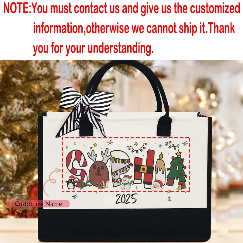 Personalized Christmas Burlap Tote Bag | Custom Name Xmas Gift Personalized Tote Bag Peaceful Pleasures Health and Wellness custom bag 43x20x30cm