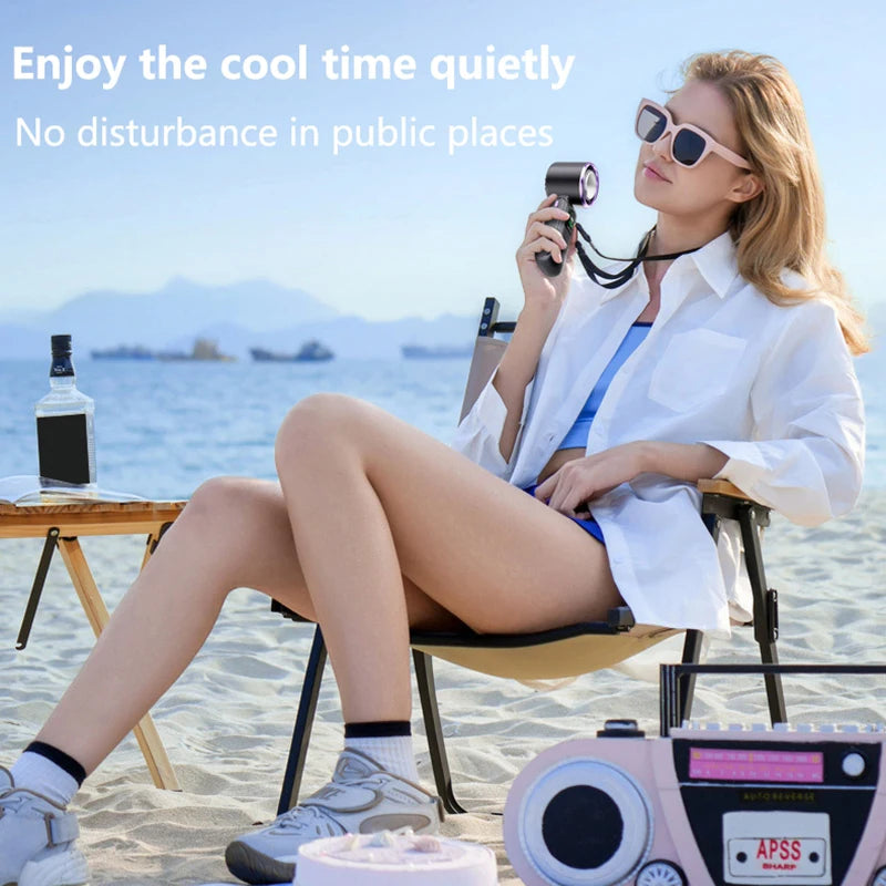 Portable Air Cooling Turbos Handheld Fan 100-Speed Adjustable Refrigeration Cooler 4000mAh LED Display USB Rechargeable Peaceful Pleasures Health and Wellness