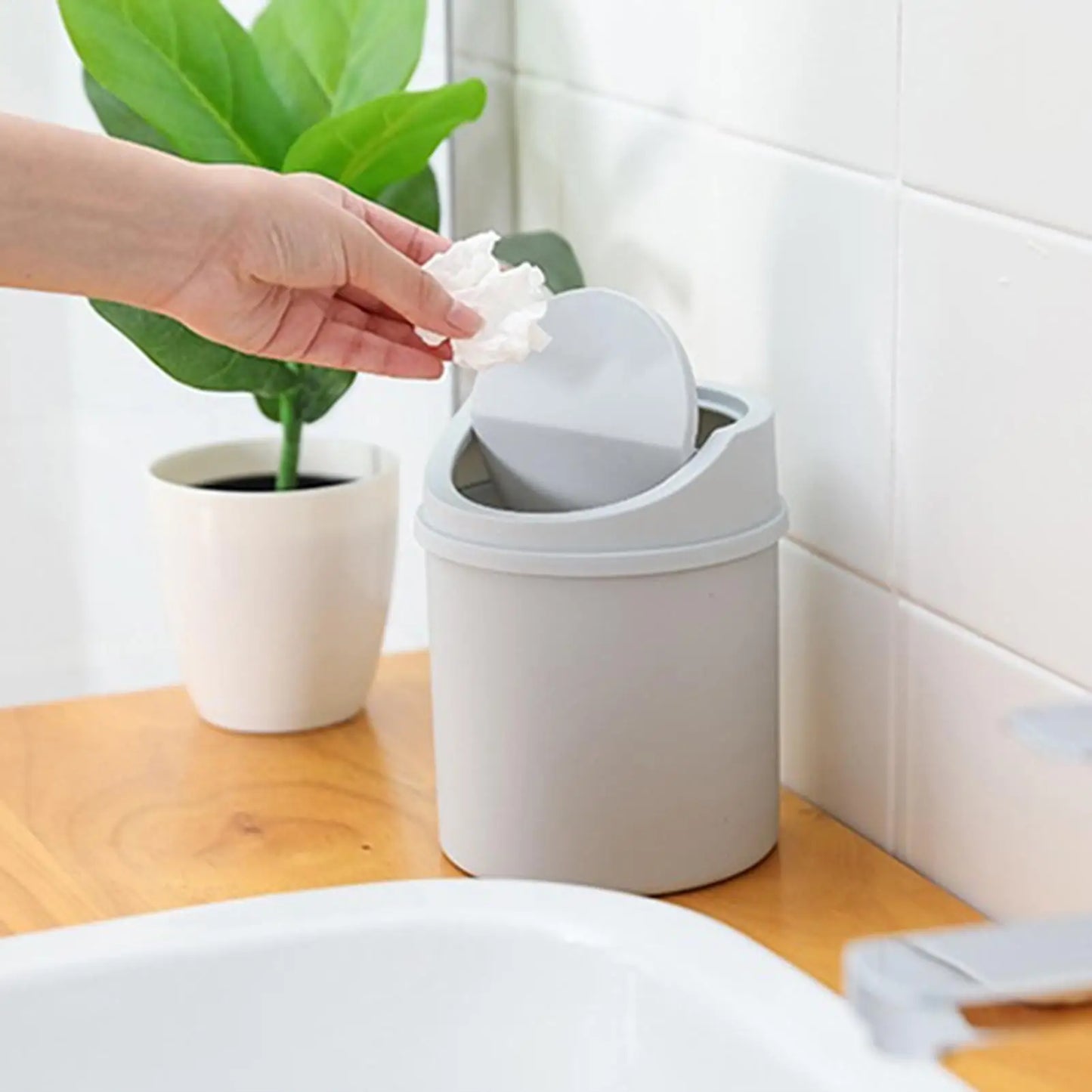 Mini Desktop Trash Can with Lid – Small Desk Waste Bin
