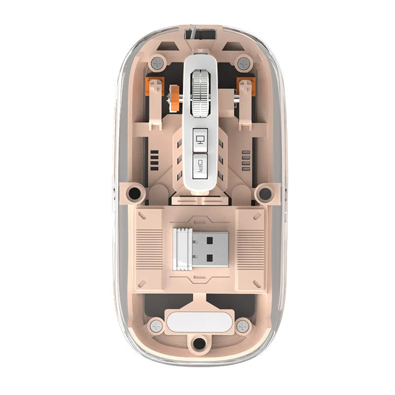 3 Modes Wireless Bluetooth Transparent Gaming Mouse DPI Adjustable Rechargeable Battery Display Silent Mice for PC ipad Laptop Peaceful Pleasures Health and Wellness Pink