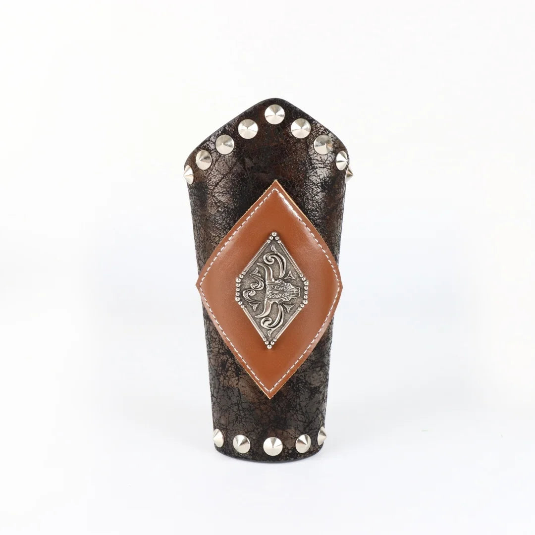 PU Leather Medieval Wrist Guards Warrior Cosplay Embossed Gauntlets
