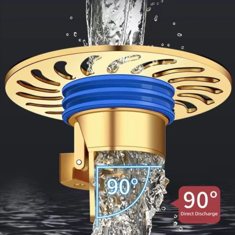 Floor Drain All-copper Shower Floor Drain Stopper Insectproof Anti-odor Deodorization Toilet Kitchen Bathroom Toilet Sewer Drain Peaceful Pleasures Health and Wellness
