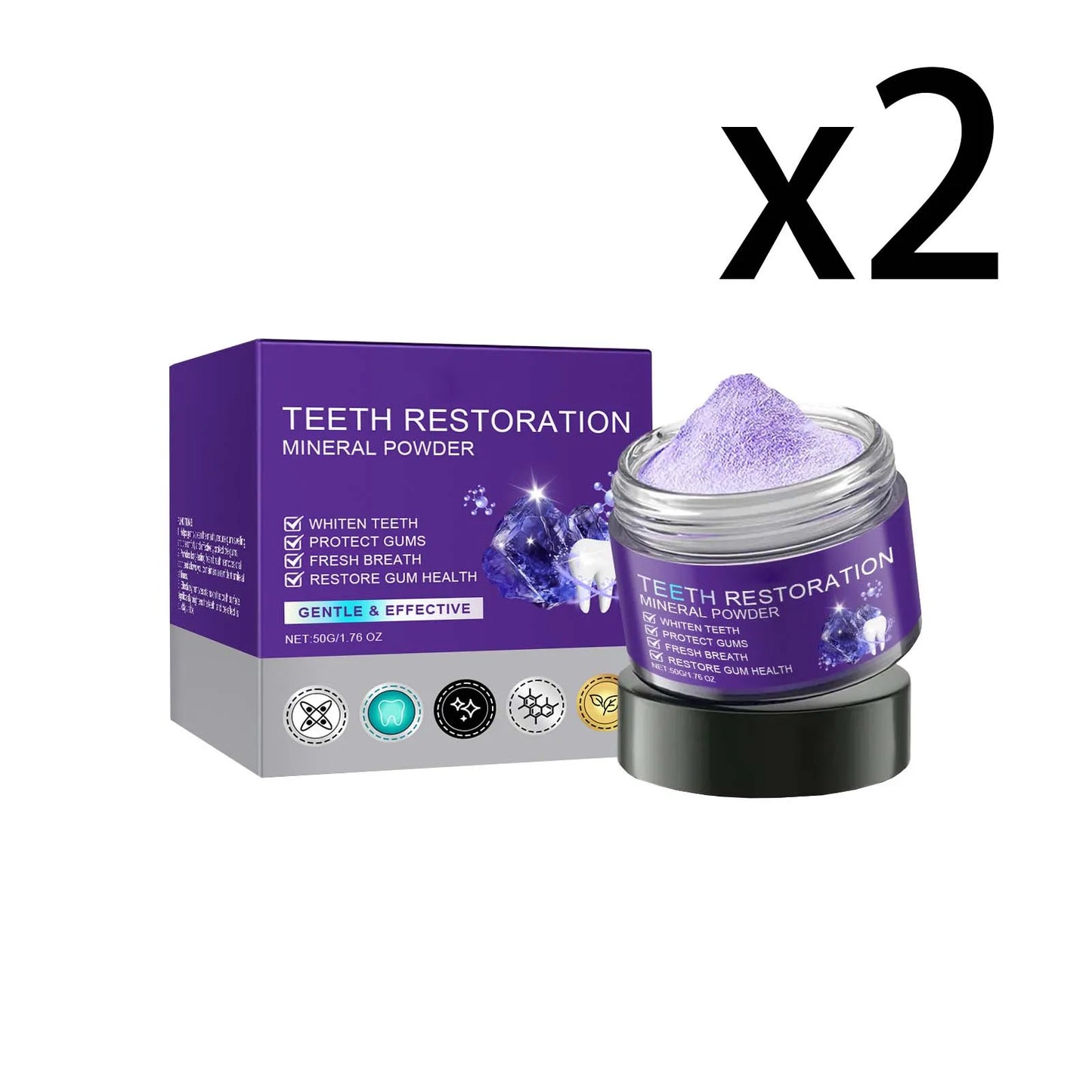Purple Cleaning Tooth Powder Reduce Gum Discomfort Decompose Dental Plaque Preventing Tooth Decay Fresh Breath Oral Care Powder Peaceful Pleasures Health and Wellness 2x50g