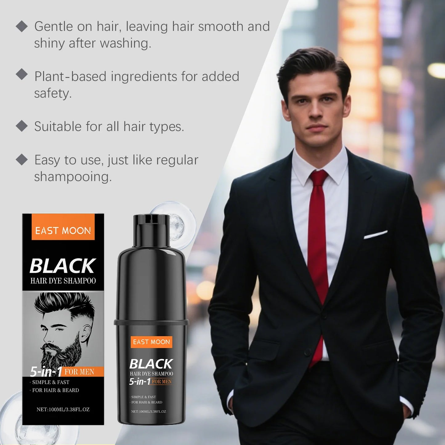 East Moon Black Men's Gray Coverage Hair Shampoo 100ml