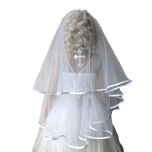 White Cross Veil | First Communion Baptism Christening Gift Religious Ceremony Veil Peaceful Pleasures Health and Wellness cross Veil