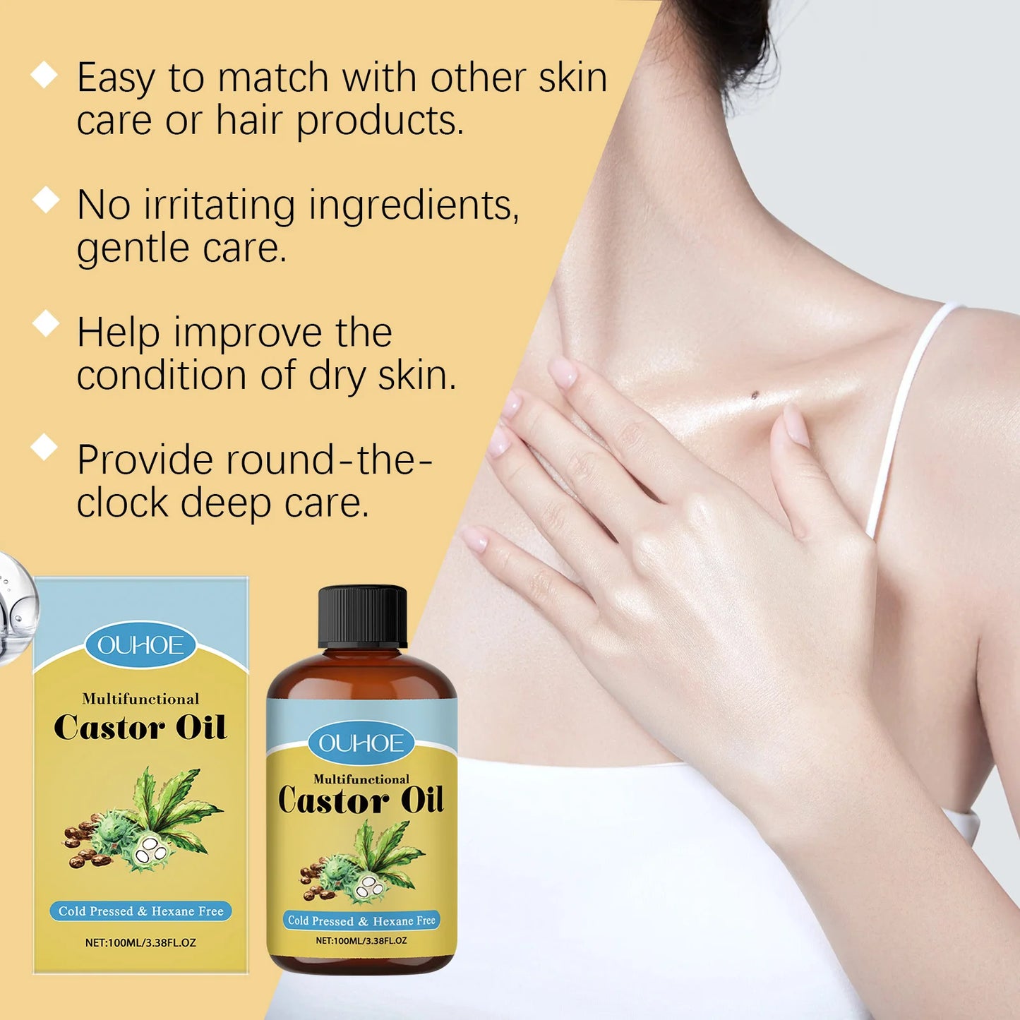 Organic Castor Oil for Hair, Lashes, Eyebrows & Skin – 100ml