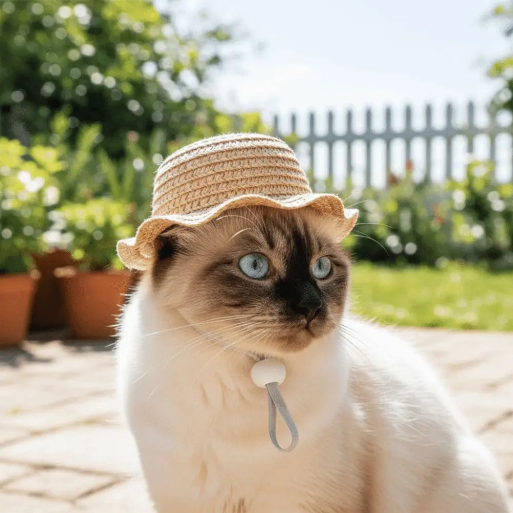Adjustable Pet Straw Hat | Wide Brim Dog Sun Cap & Photo Prop