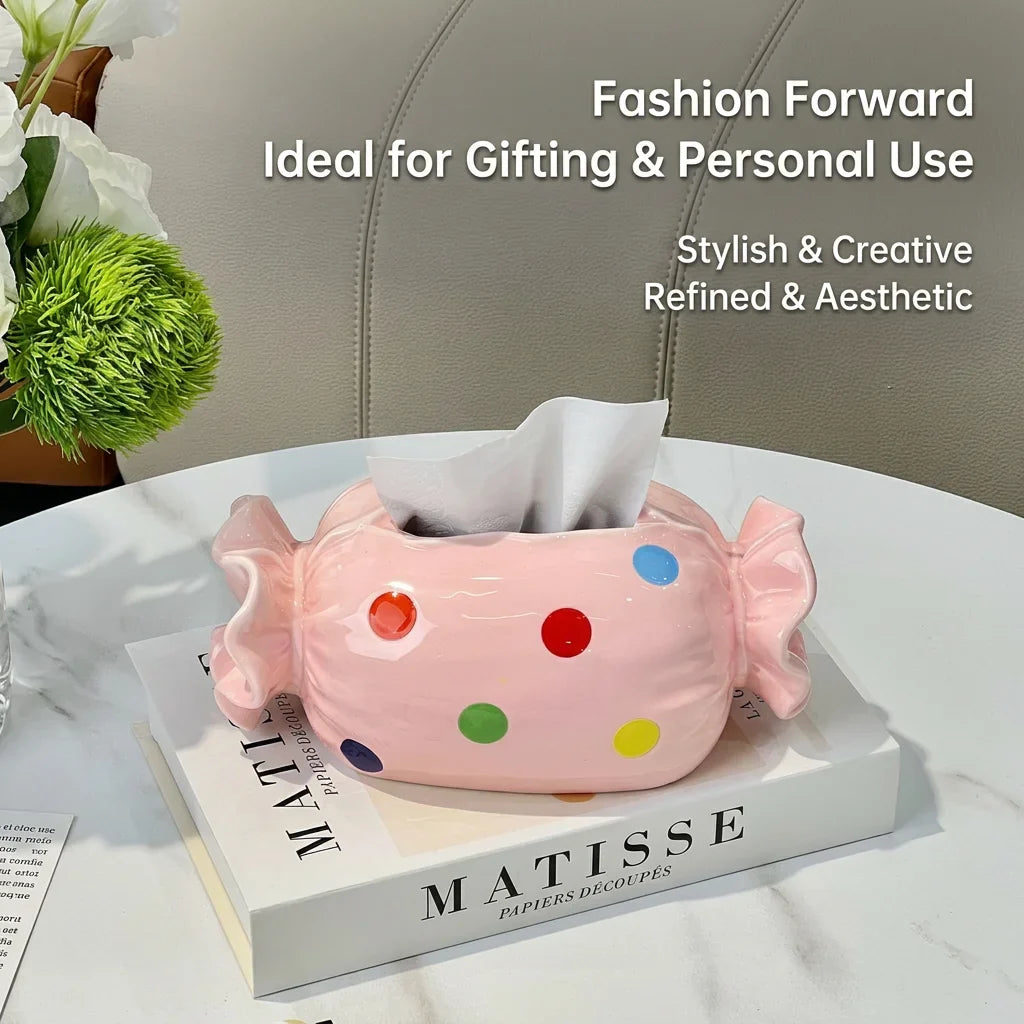 Ceramic Candy Tissue Box | Cute Polka Dot Home Decor Holder