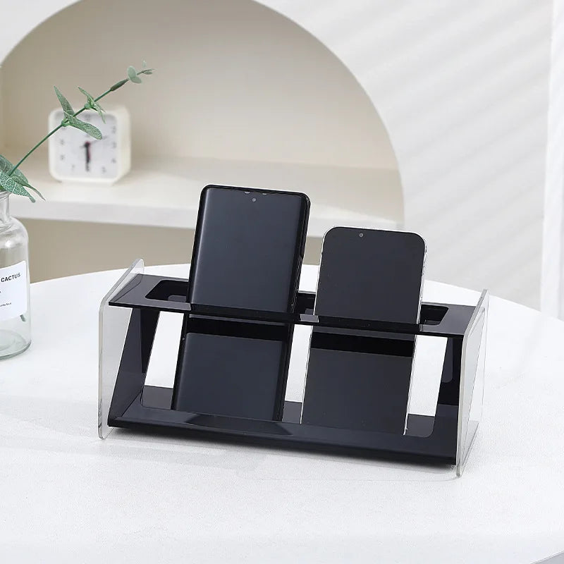 Multifunctional Clear Acrylic Desktop Remote Control Holder Adjustable Dividers for Organized Storage of Electronics Accessories Peaceful Pleasures Health and Wellness
