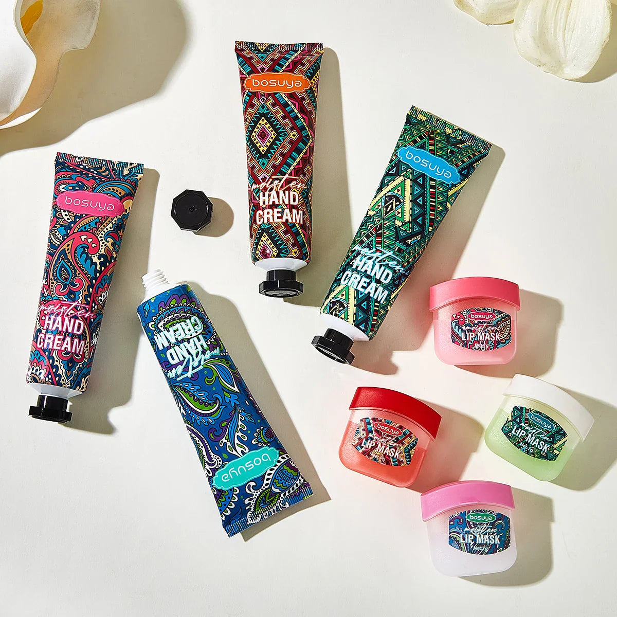 Bosuya 8-Pc Lip Mask & Hand Cream Set – Fruit Flavor Gift