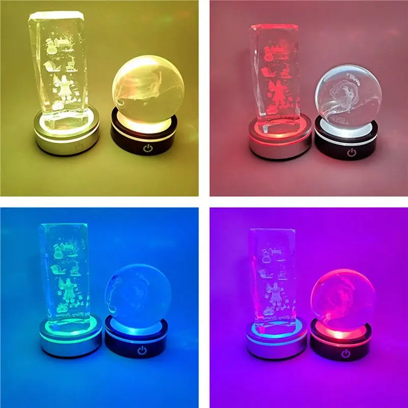 A36T-6X LED Light Base With Sensitive Touch Round Colorful Stand Display For 3D Crystal Glass Art Photo Frame Silver Concave Peaceful Pleasures Health and Wellness