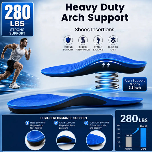 1 Pair Shock Absorbing Insoles for Plantar Fasciitis Flat Feet 280LBS Heavy Duty Arch Support Shoes Insertions for Men Women Peaceful Pleasures Health and Wellness