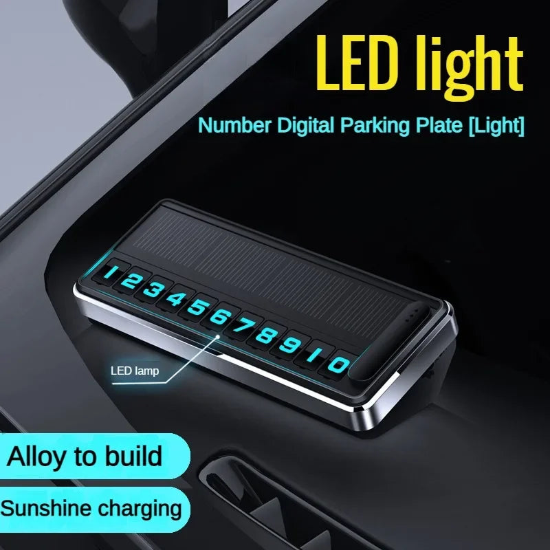 Solar Car Phone Number Plate Led Lighting Temporary Parking Card Hidden Plates Car Park Stop Multiple Number Parking Gadgets Peaceful Pleasures Health and Wellness