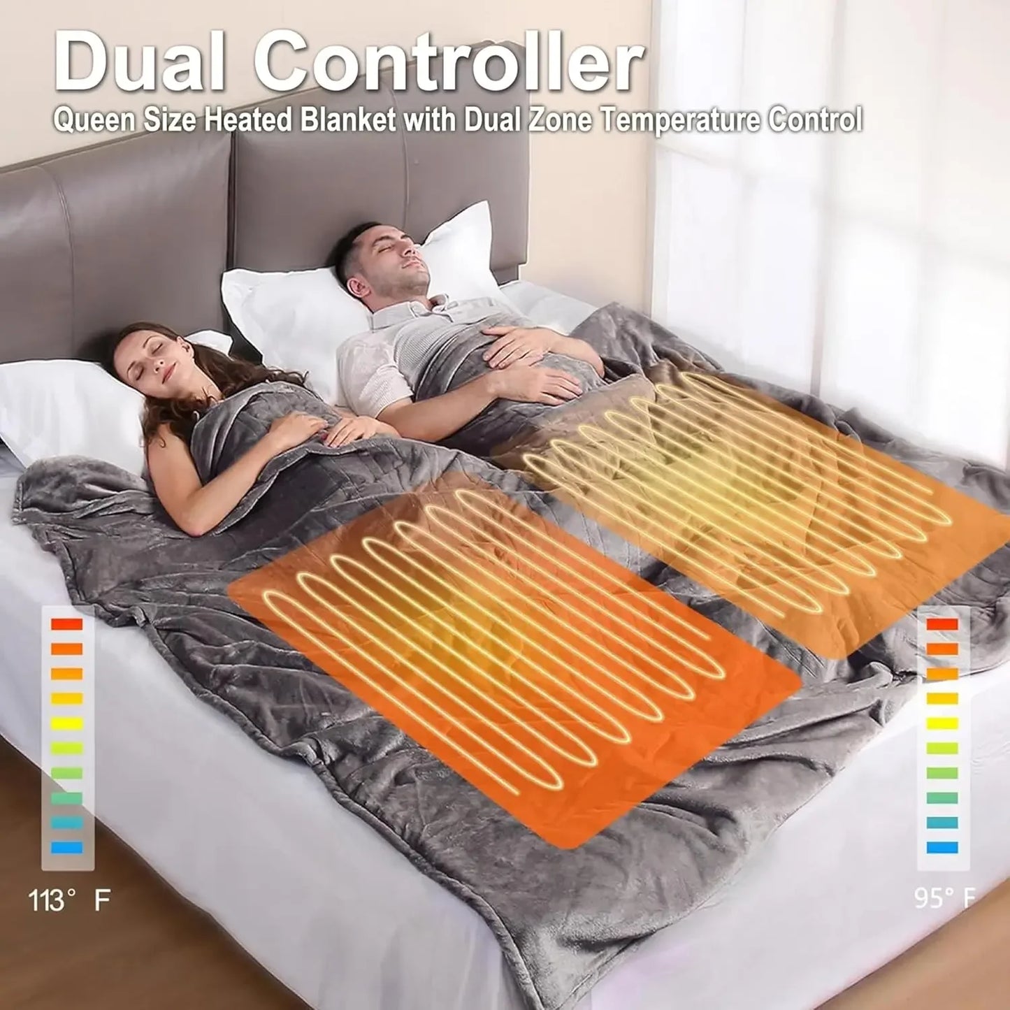Queen Size Electric Heated Blanket with Dual Control, Fast Heating, 3 Levels, Auto Off, Washable Peaceful Pleasures Health and Wellness