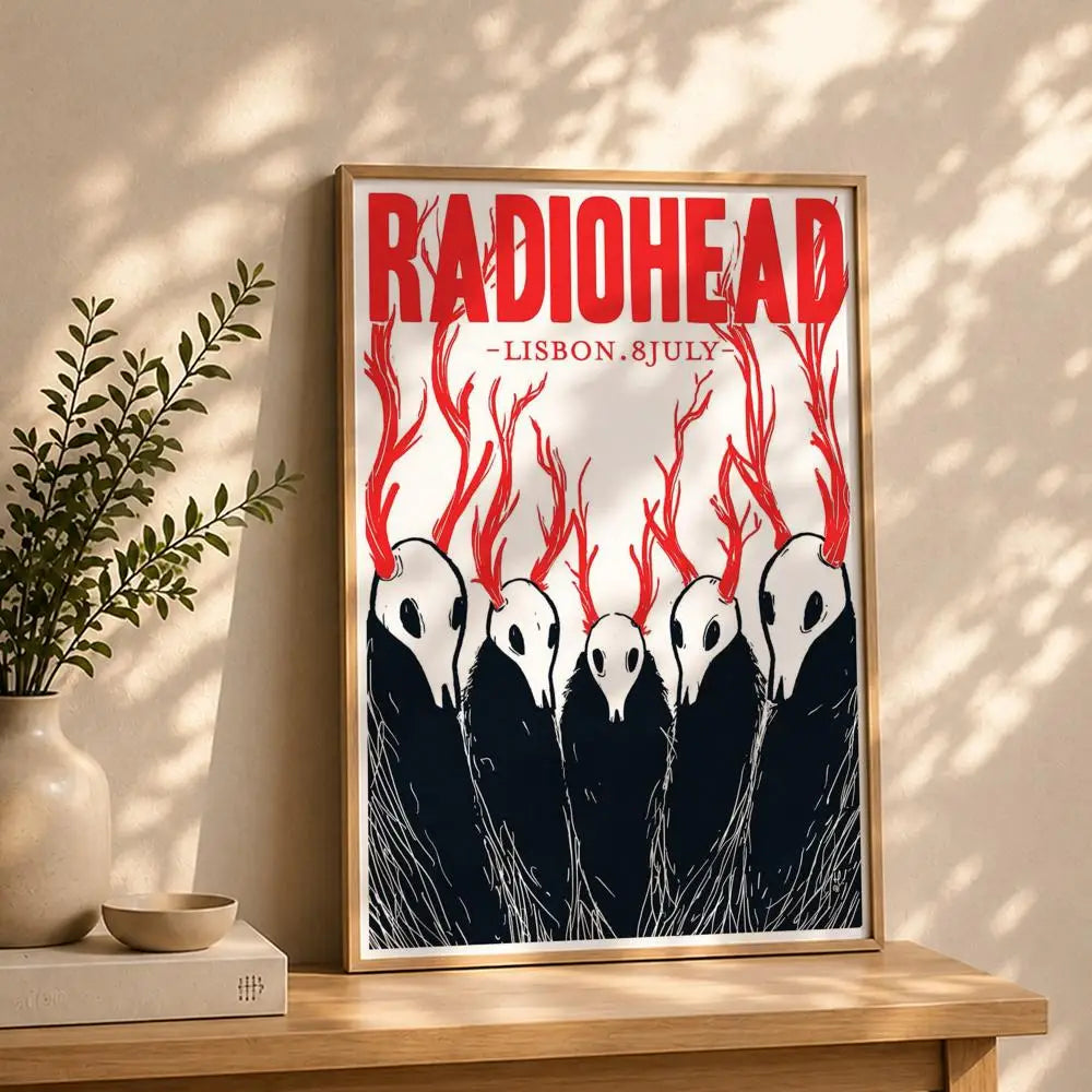 Band R-RadioheadS Poster HD Self Adhesive Waterproof Wall Art Ideal for Home Office Dorm Bedroom Great Gift Peaceful Pleasures Health and Wellness White2 40X50cmNoframe