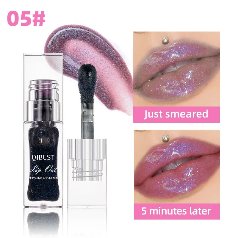 QIBEST Color-Changing Lip Oil – Hydrating Pearlescent Gloss