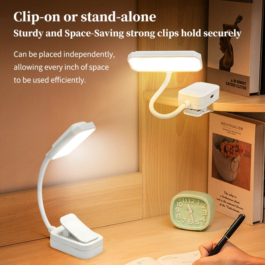 Rechargeable Clip-On Book Lamp Bedside Reading Light 3 Colors Eye Protection Portable Book Night Light Office Study Table Lamp Peaceful Pleasures Health and Wellness