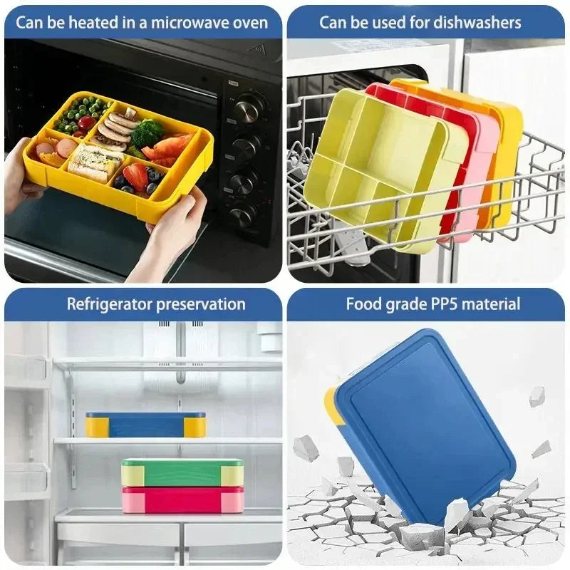 1330ML Bento Box Adult Lunch Containers with 6 Compartment for Adults/Kids/Toddler With Tableware Sauce Lunch Box Peaceful Pleasures Health and Wellness