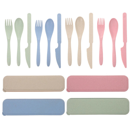 1Set Portable Tableware Set with Case Reusable Forks and Spoons Travel Utensils for Picnic Camping Hiking Lunch Box camping set Peaceful Pleasures Health and Wellness