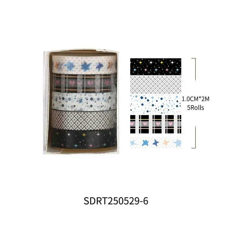 5-Pack Cherry Star Cartoon Washi Tape for Journals & Planners