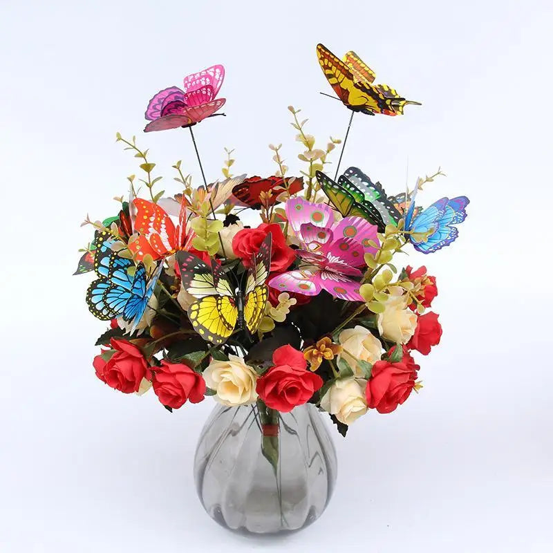 Double Layer Simulation Butterfly Stake Outdoor Garden Decoration 3D