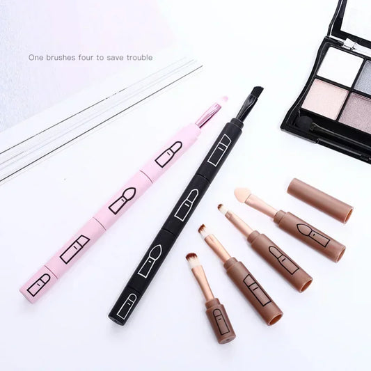 4 In 1 Professional Makeup Brush for Lip, Eyeliner and Eye Shadow, Portable Retractable, Travel Outdoor with Plastic Handle Peaceful Pleasures Health and Wellness