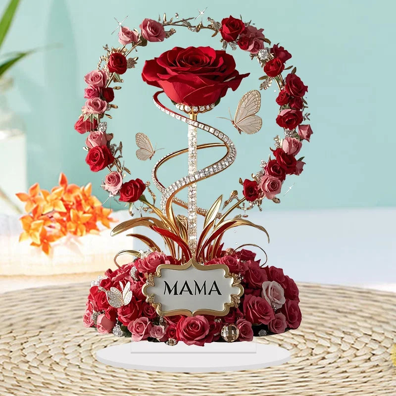 1PC Flat Acrylic Rose with Stand MOM Birthday Gift Mother's Day Anniversary Table Decoration Gift for Mom Peaceful Pleasures Health and Wellness