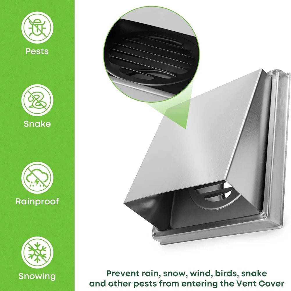 4 Inch Dryer Vent Cover Outdoor Walls, Stainless Steel External Extractor Wall Vent Cushioned Non-Return Flap Peaceful Pleasures Health and Wellness